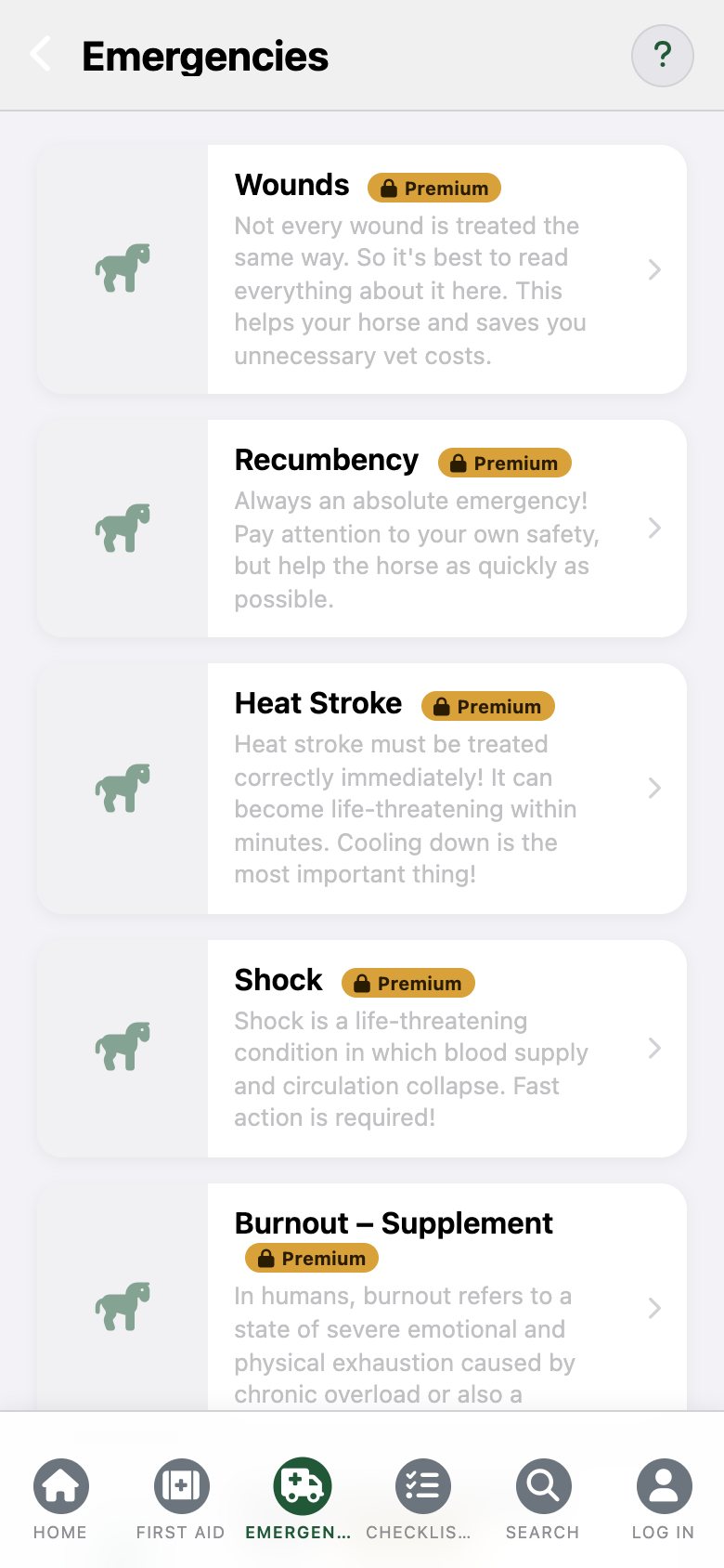 EquusCare: the list of emergencies