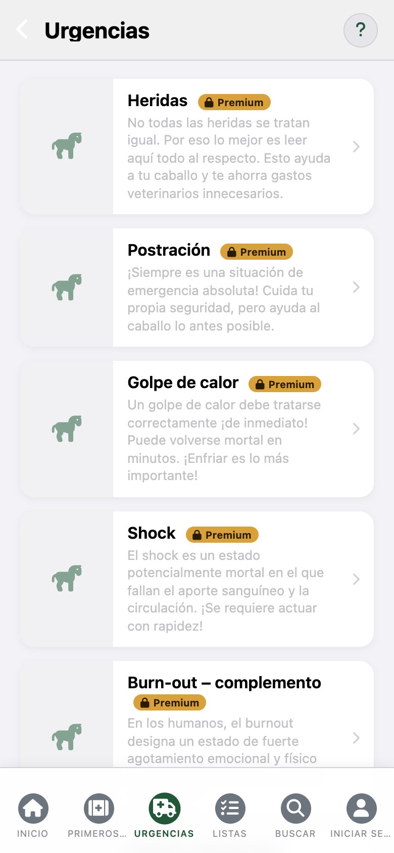EquusCare: la lista de urgencias